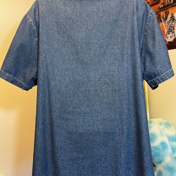 Carolina Bay Vintage Blue Denim Zip Front Short Sleeve Blouse Size XL - Picture 3 of 6